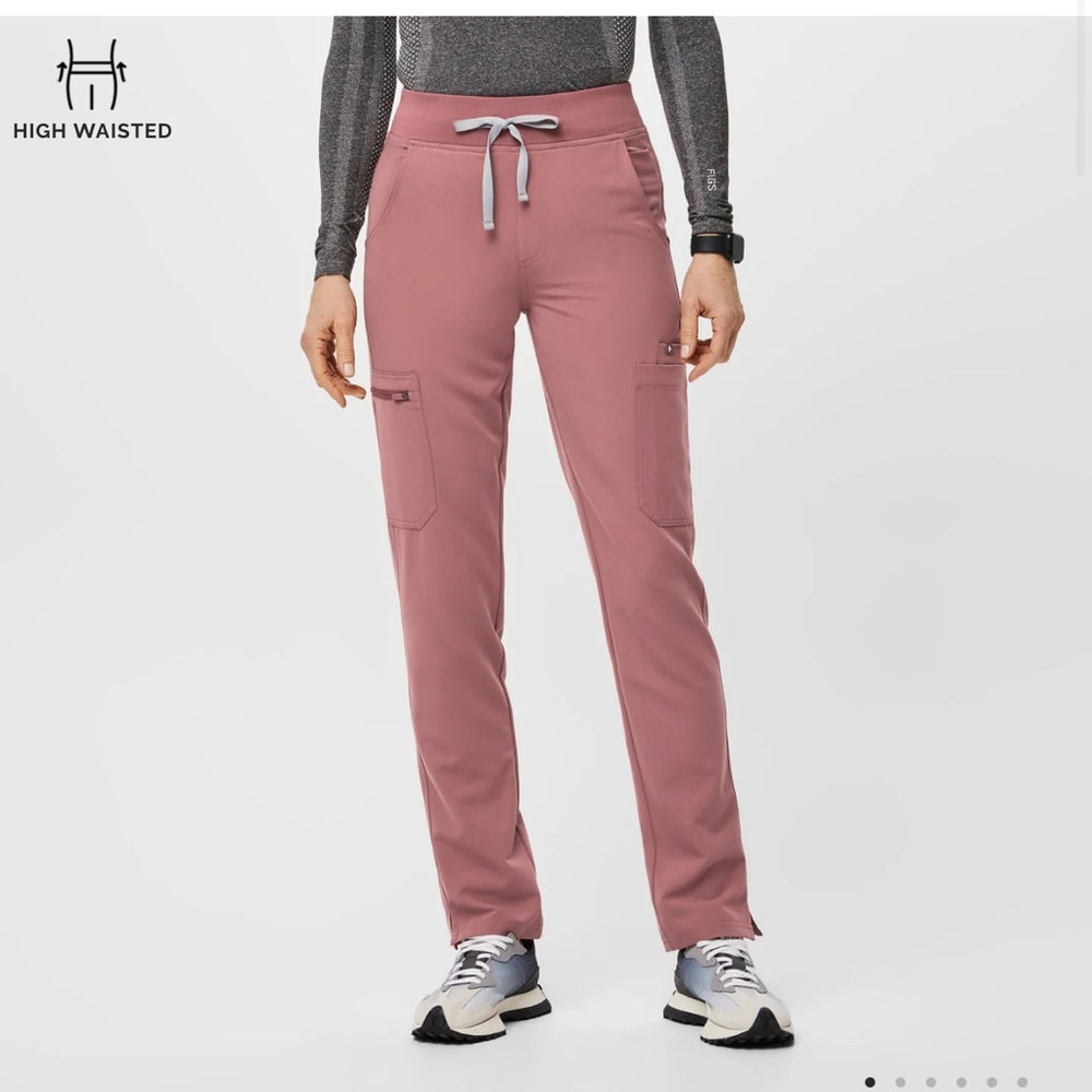 figs high waisted yola skinny scrub bottoms in mauve size xxs